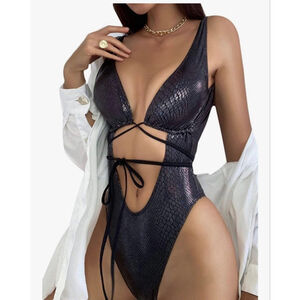 NEW Metallic Snakeskin 1 Pc Swimsuit Rave Outfit Bathing Suit L